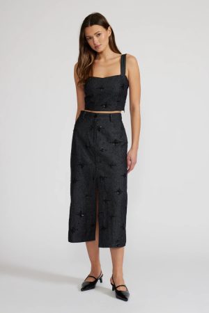 WAVERLY BEADED DENIM SKIRT