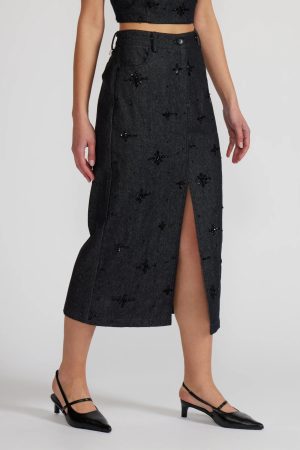 WAVERLY BEADED DENIM SKIRT